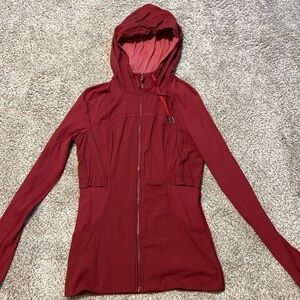Women's Red Hooded Zip-Up Top